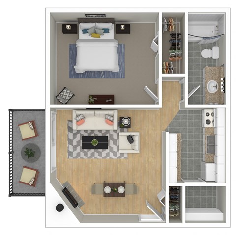 One bedroom one bathroom floorplan